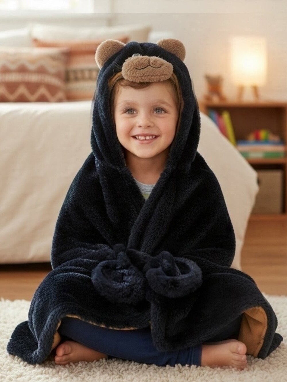 Bear Security Blanket Plush Black Kids Snuggler Wrap